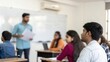 © N7 - Blurred Indian Students Presenting Group Project in Classroom Front