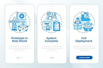 Wall Mural - technology readiness levels blue onboarding mobile app screen. deployment. walkthrough 3 steps edita