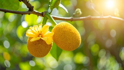 Jackfruit fruits on tree branch