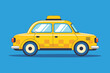 © fatman - Classic retro yellow taxi cab icon featuring a simple design against a vibrant blue background ideal for transportation and city-themed projects
