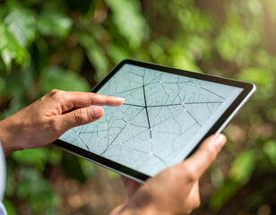 Macro View of Leaf Vein Network on Device Under Rainforest Canopy