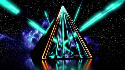 Wall Mural - Seamless Looping Neon Pyramid In Cosmic Space
