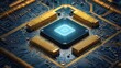 © Shankar - A close up view of a central processing unit with blue light and gold colored components visible