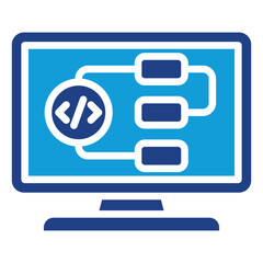 visual flow glyph dual tone blue silhouette icon vector design - computer monitor displaying a logic