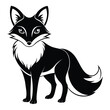 © Bablu - Stylized Black and White Fox Illustration Standing Calmly with Detailed Fur and Expressive Eyes on a Clean White Background