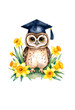 © Anna - Owl wearing graduation cap surrounded by yellow flowers celebrating academic achievement