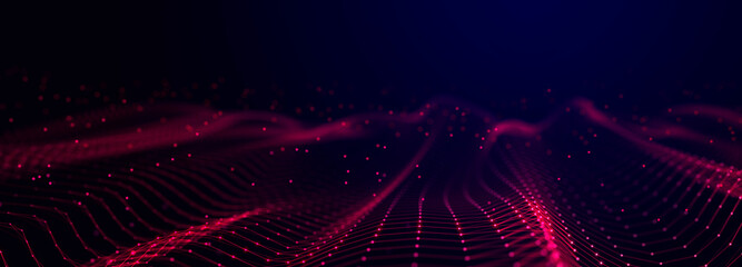 Abstract futuristic wave background. Network connection dots and lines. Digital background. 3d rendering.	