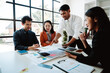 © Dino - Business handshake concept. Illustration of business people working together. Successful deal after a good meeting. Brainstorming of young modern group. Team meeting to achieve goal. Business people