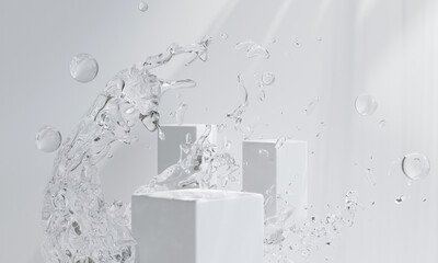 Wall Mural - Podium on the water for product presentation. Natural beauty pedestal, relaxation and health, 3d illustration