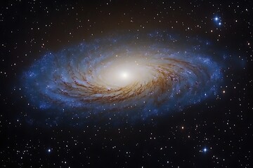 Wall Mural - Spectacular spiral galaxy illuminated with bright center, surrounded by cosmic dust and countless stars