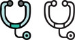 © Lagi - Two icons of a medical stethoscope, one colored and one a simple black outline.