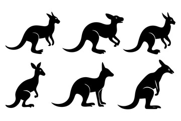  Set of Cute Kangaroo Silhouettes on a white background