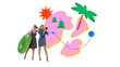 © Lustre Art Group  - Contemporary collage of two retro-styled women with map and palm island background and tourist route. Concept of city guide ads, creative travel campaigns, tourism blog banners, youth content.