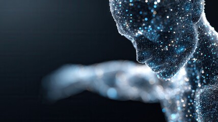 Wall Mural - humanoid silhouette rising through glowing digital technological representing ai innovation and netw