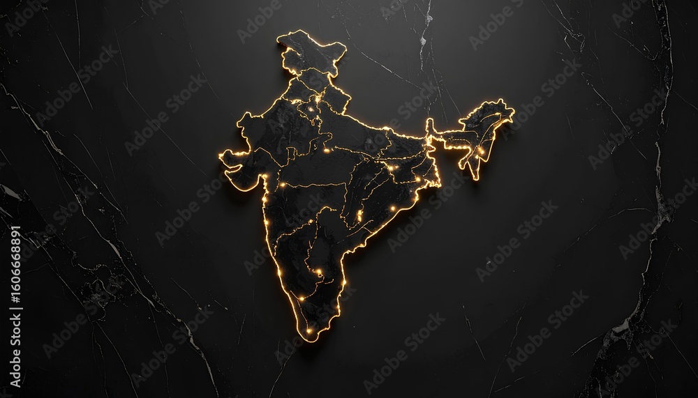 Glowing Golden Outline Map Of A Country On A Dark Marble Background ...