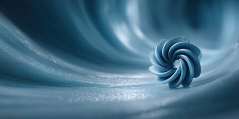 Wall Mural - blue spiral ceramic sculpture on shimmering wave fabric
