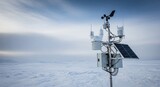 Remote weather station in snowy arctic landscape with solar panel technology
