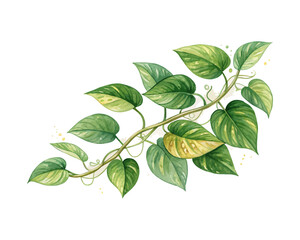 watercolor Golden Pothos Branch vector illustration isolated on white background