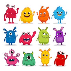 Wall Mural - Big set of cartoon monsters. Cute monsters. Kids funny character design for posters, cards., magazins. Vector illustration