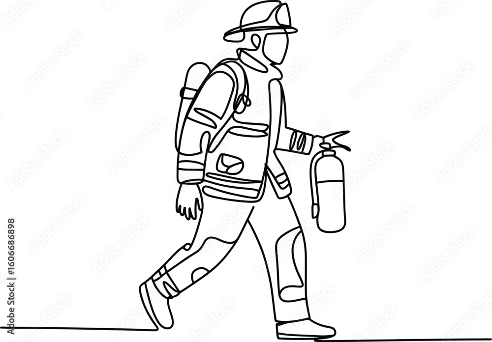Image vectorielle Stock Firefighter in full gear walking with a fire ...