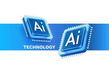 Wall Mural - ai chip banner, innovation tech, ai art technology. vector illustration