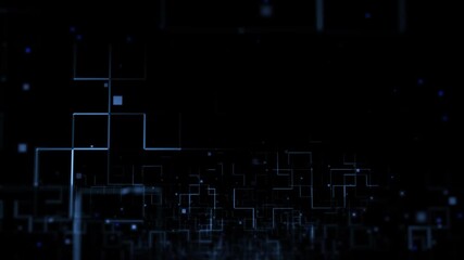 Wall Mural - abstract geometric digital art with blue lines on dark background