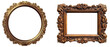 © LifePNG - ornate picture frames, gold round and wooden rectangular.