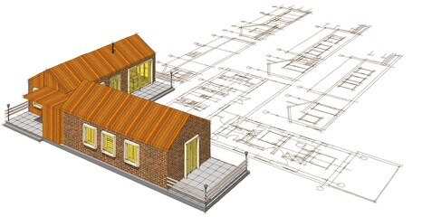 Wall Mural - house project planning 3d illustration