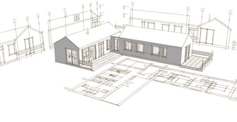 Wall Mural - house project planning 3d illustration