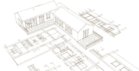 Wall Mural - house project planning 3d illustration