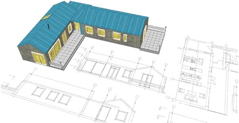 Wall Mural - house project planning 3d illustration