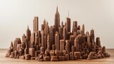 A chocolate sculpture of a city skyline, artistic and imaginative