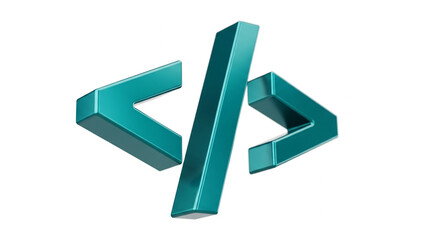 Teal-colored 3D render of code angle brackets, showcasing programming, software development, or technology concepts.  Free space for text or logo