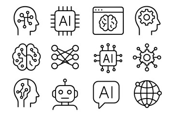 Wall Mural - Linear icons of artificial intelligence and neural networks