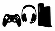 © Abeeha - Silhouette of a gaming console controller headset and tower representing video game equipment setup | editable eps vectors