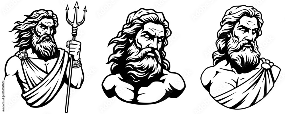 Greek God Poseidon Vector Illustration. Roman God Neptune vector ...