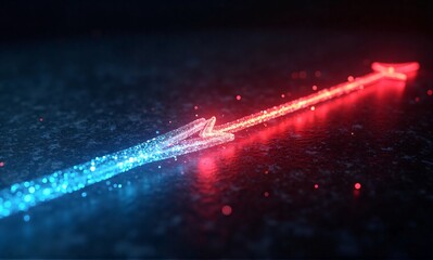 Wall Mural - two glowing arrows, one blue and one red, point in opposite directions, creating a visual representa
