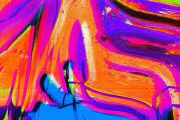 Wall Mural - vibrant abstract brushstrokes in fluorescent orange, pink, blue. 80s style, glitch art, trippy disto