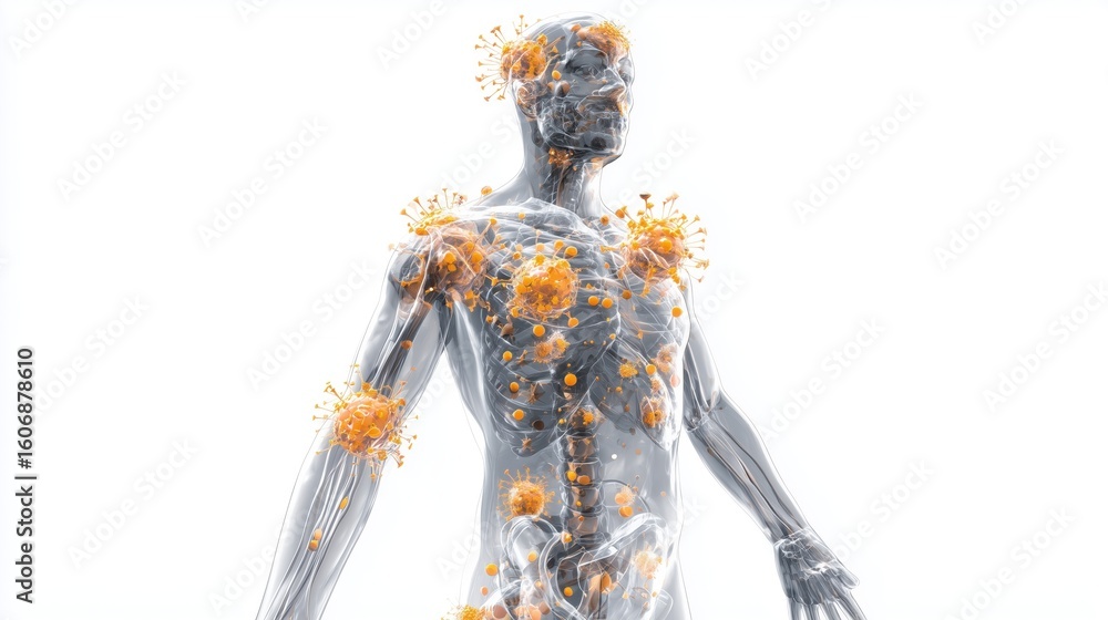Chikungunya virus. Isometric view of infected human body with hotspots ...