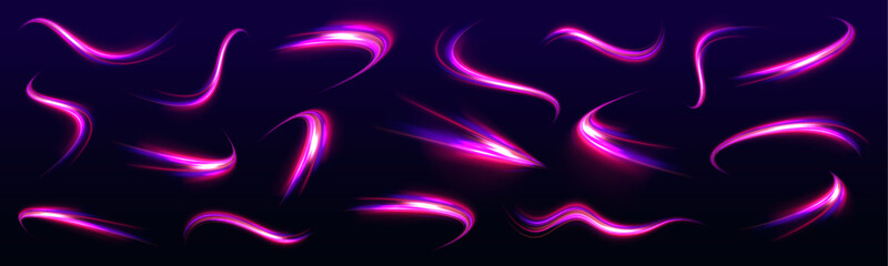 Long exposure of motorways as speed. Neon spiral lines in yellow blue and purple colors. Image of speed motion on the road.	