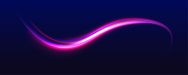 Wall Mural - Long exposure of motorways as speed. Neon spiral lines in yellow blue and purple colors. Image of speed motion on the road.	