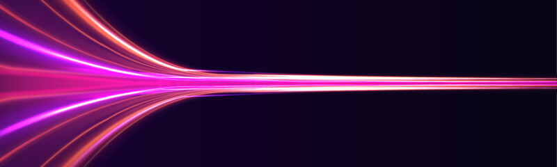 Wall Mural - high-speed light line in the form of a road and a highway in a night city. vortex streams of neon li