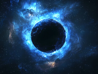 Wall Mural - Cosmic Black Hole Enveloped in Azure Nebula