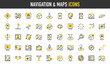 © Picvault - Navigation and maps vector icons. Directions, Places, Shop, Map, Person, Location, Laptop, Route, Pin, Home, Pins, Globe, Gps, Constellation, Route, Search illustration.
