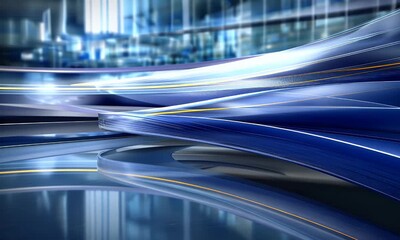 Wall Mural - abstract futuristic geometric background design with glowing blue lines and reflective surfaces mode