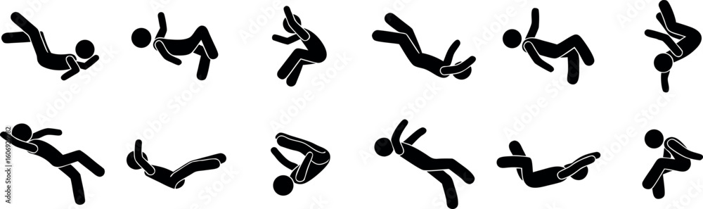 Dynamic Poses of a Falling Stick Figure, Showing Different Stages of ...