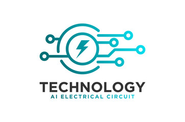 Modern tech logo design. AI electrical circuit concept. Vector illustration, flash lightning icon symbol.