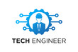 © Erd.Concept - Tech engineer icon within a cog gear logo design, circuit line AI technology smart factory vector illustration.