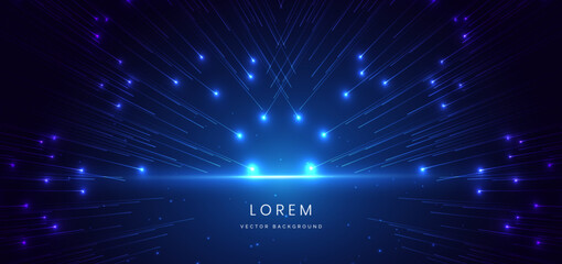 Wall Mural - scene glownig blue light with lighting effect and sparkle on dark blue background.