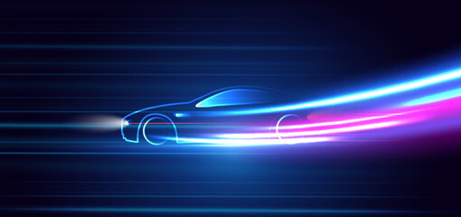 Wall Mural - sport car on hi-speed motion moving concept on dark blue background.